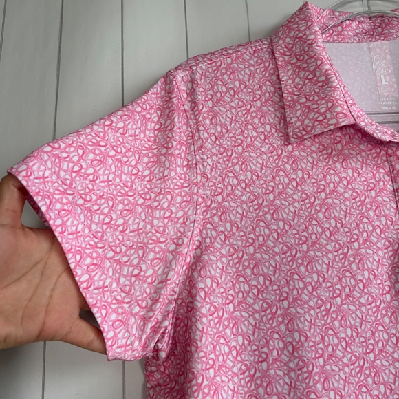 Rhoback women size L short sleeve polo shirt pink ribbon preppy golf tennis - Picture 5 of 12